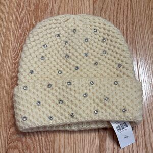 Mauve Cream Knit Hat with Silver Accents